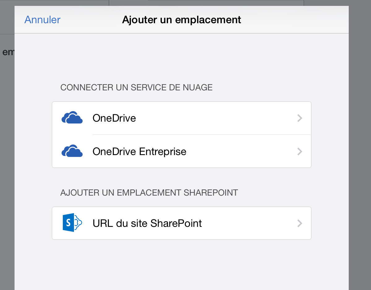 OneDrive avec la suite Office sur iPad